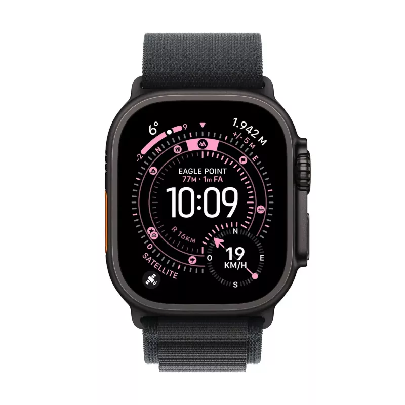Išmanusis laikrodis Apple Watch Ultra 3 GPS + Cellular 49mm juodo titano korpusas su juodu Alpine Loop vidutiniu dirželiu