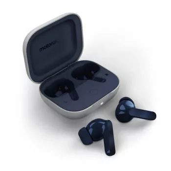 Belaidės į ausis įdedamos ausinės Motorola Moto Buds — Bluetooth 5.3, Dolby Atmos, ANC, skaidrumo režimas, 42 val. su dėklu, USB-C, žvaigždžių šviesos mėlyna
