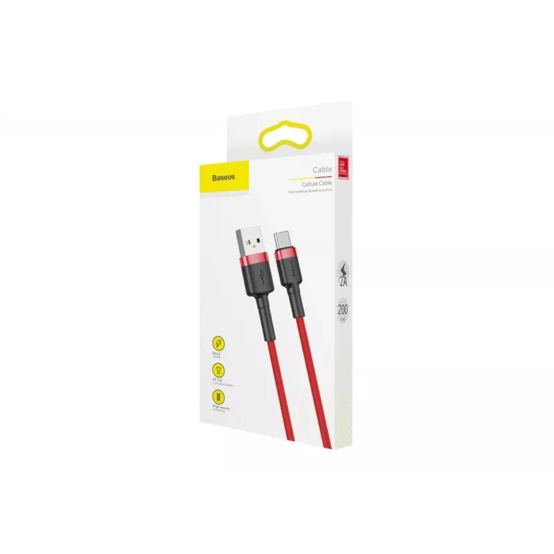 BASEUS pintas Cafule greito įkrovimo laidas - USB Type-A į Type-C 2A - 2m - raudonas (nailonas)
