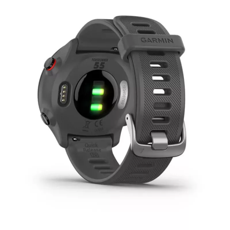 Išmanusis laikrodis GARMIN Forerunner 55, apvalus 42 mm korpusas, pilkos spalvos, silikoninis dirželis, GPS/GLONASS/Galileo, 5 ATM atsparumas vandeniui