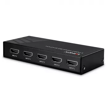 Lindy 5 prievadų HDMI 18G jungiklis, HDMI, metalas, juodas, 18 Gbit/s, RF, 4K Ultra HD
