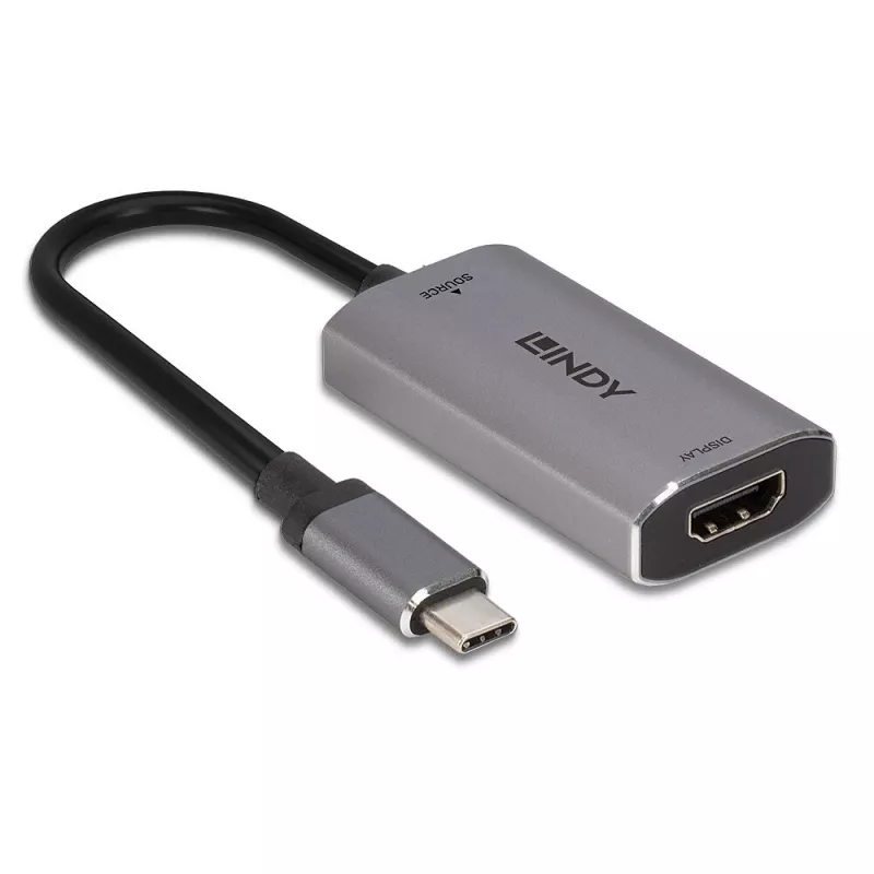 Lindy USB Type C į HDMI 8K60 keitiklis, 0,11 m, USB Type-C, HDMI, vyriška, moteriška, tiesus