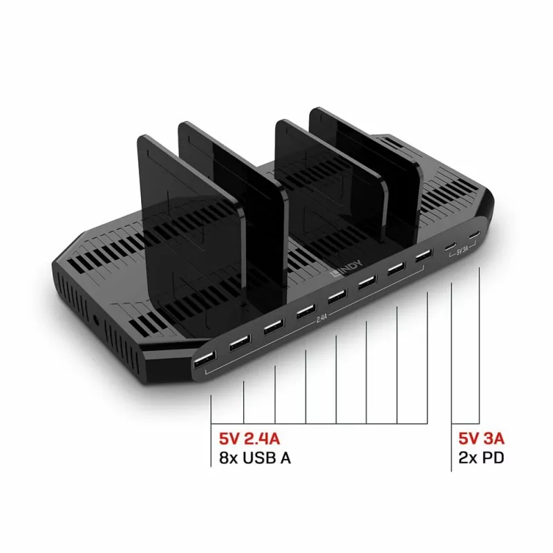 „Lindy“ 120 W USB įkrovimo stotelė su 10 prievadų