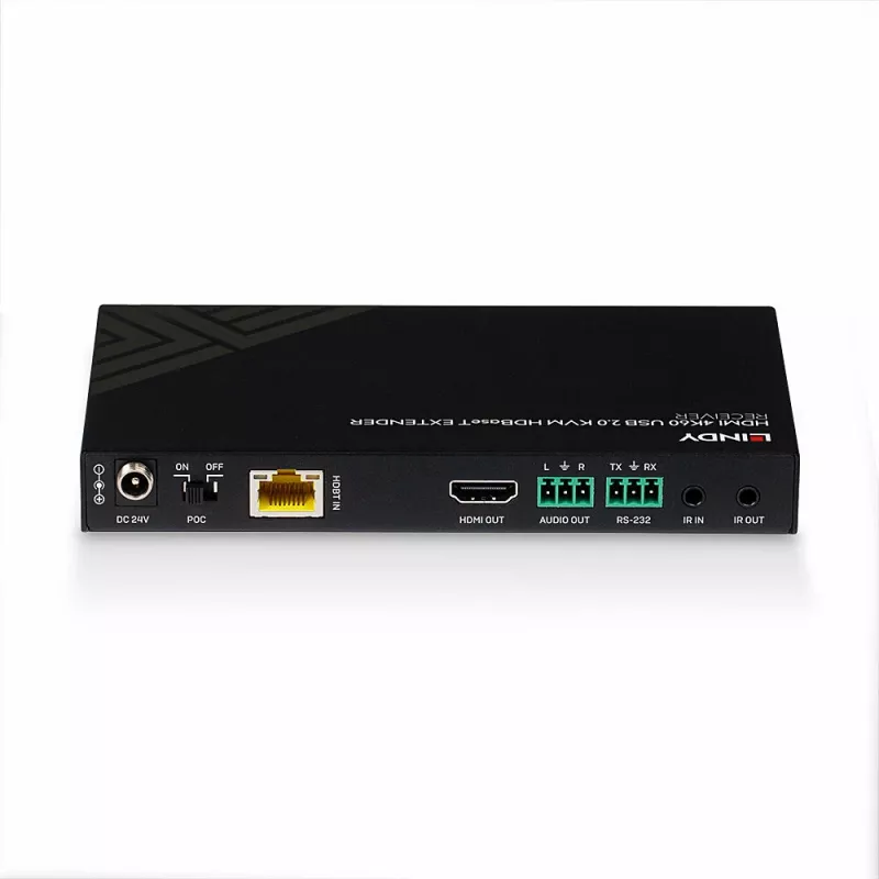Lindy 150 m Cat.6 HDMI 4K60, IR, RS-232 ir garso HDBaseT KVM plėtiklio imtuvas