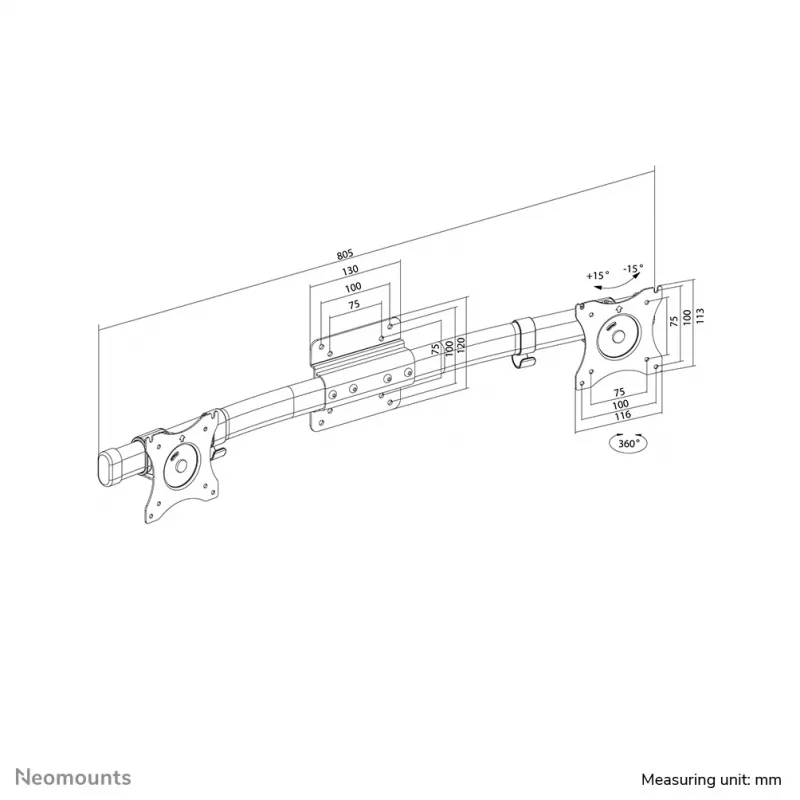 Neomounts FPMA-CB100Juoda dvigubas skersinis monitoriaus laikiklio adapteris 10-27 col.