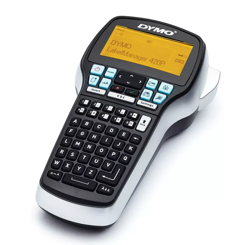 DYMO LabelManager 420P aukštos kokybės įkraunamas nešiojamasis etikečių spausdintuvas rinkinys | ABC klaviatūra su 4 D1 etikečių ritiniais ir nešiojimo dėklu