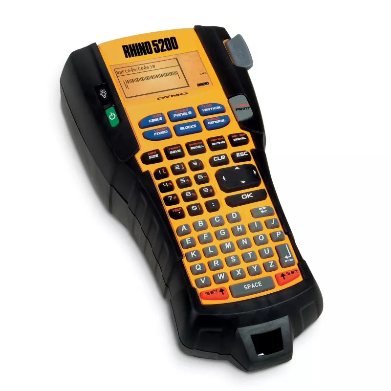 DYMO RHINO 5200 pramoninis etikečių spausdintuvas | Etikečių gamybos mašinos komplektas dėkle | Laiką taupantys spartieji klavišaiSpartaus spausdinimoPatvarus etikečių spausdintuvas darbo vietoms ir sunkiems ženklinimo darbams (EU tipo C kištukas)
