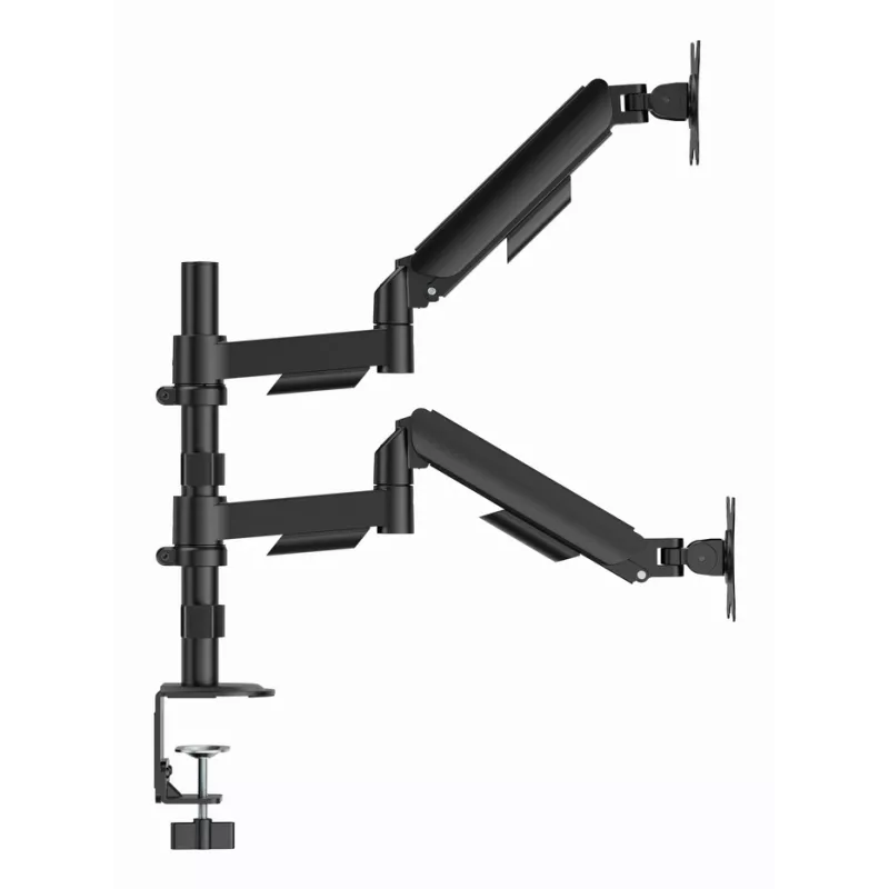 Monitoriaus stalinis laikiklis Gembird MA-DA2P-02 2 ekranams, iki 81,3 cm (32 col.), VESA 75x75–100x100, maks. svoris 9 kg vienam, spaustukas / kiauryminis, juodas