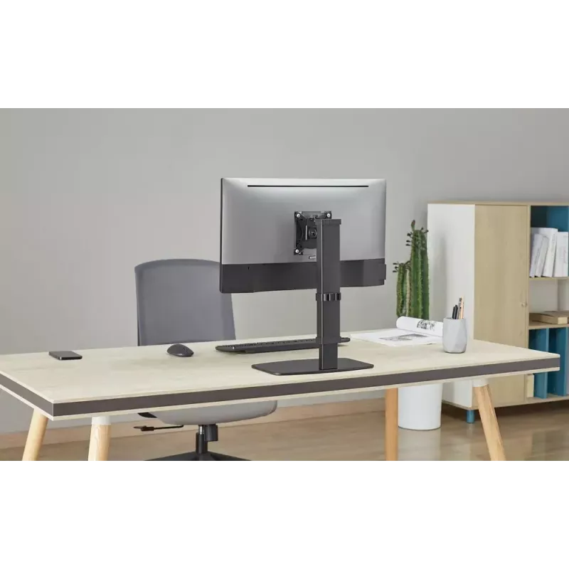 Monitoriaus stalo stovas GEMBIRD MS-D1ST-02 — reguliuojamo aukščio, pilno judesio 17–32 colių ekranams, maks. 8 kg, VESA 75x75–100x100, juodas