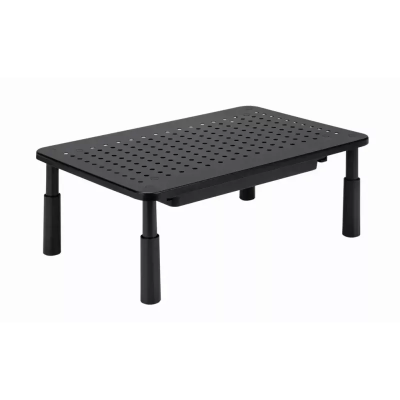 Monitoriaus stovas GEMBIRD MS-TABLE-D-01 — aukščio reguliuojamas darbastalio stovas su 1 stalčiumi, plieninis, 140 mm aukščio, skirtas 1 monitoriui, 20 kg talpos