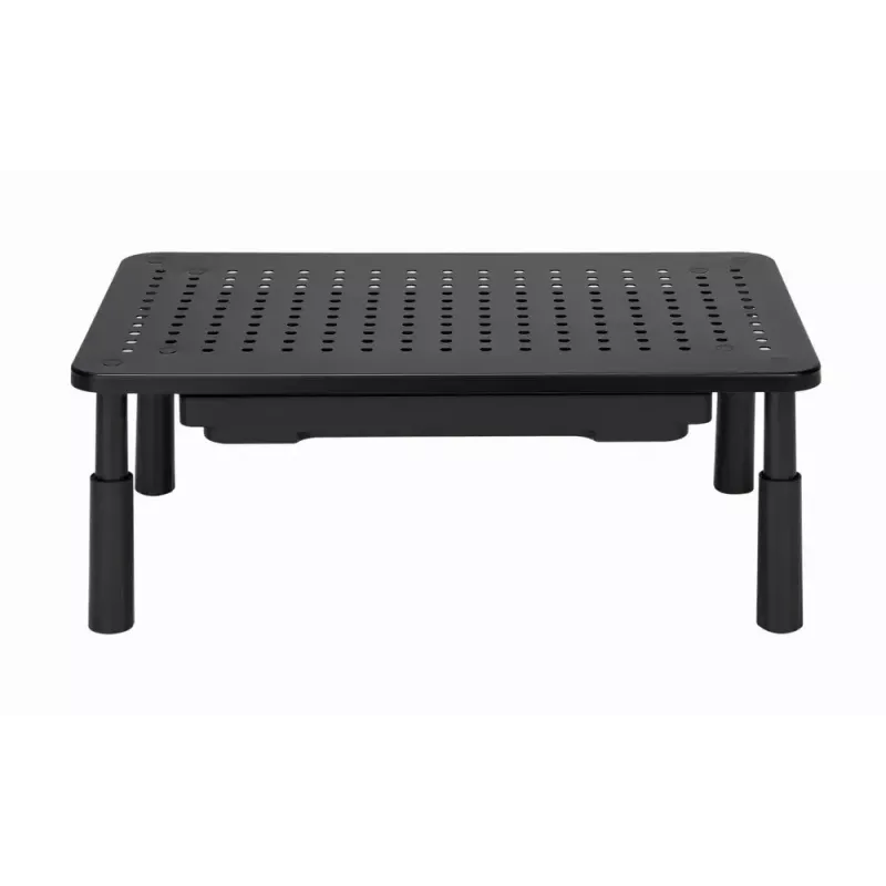 Monitoriaus stovas GEMBIRD MS-TABLE-D-01 — aukščio reguliuojamas darbastalio stovas su 1 stalčiumi, plieninis, 140 mm aukščio, skirtas 1 monitoriui, 20 kg talpos