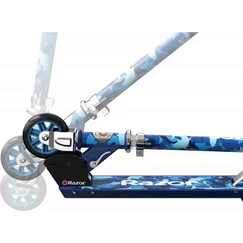Paspirtukas Razor Model A Shark Camo — sulankstomas lengvas vaikų/paauglių paspirtukas, 2 ratai, reguliuojamas vairas, maks. apkrova 65 kg