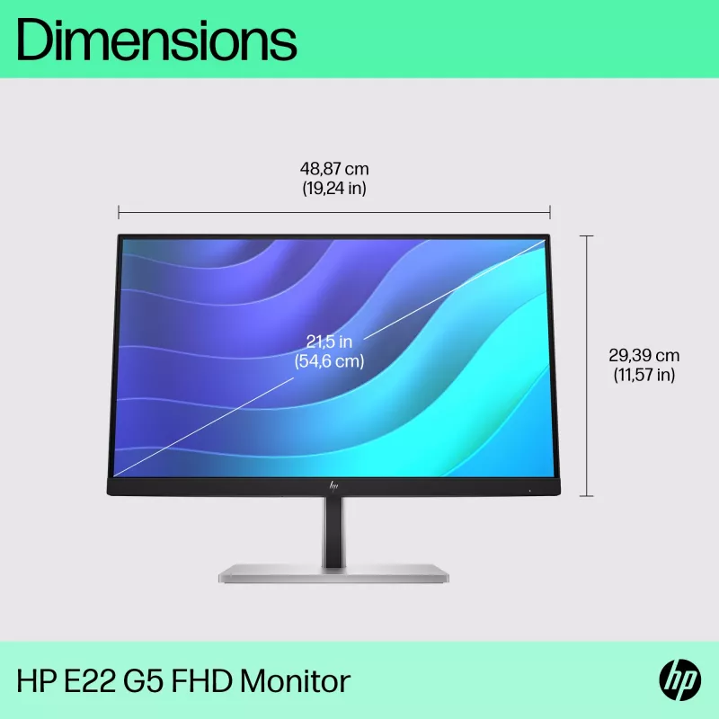 HP E-Series E22 G5 FHD Monitorius, 54,6 cm (21,5 colio), 1920 x 1080 pikselių, Full HD, LCD, 5 ms, juoda, sidabrinė