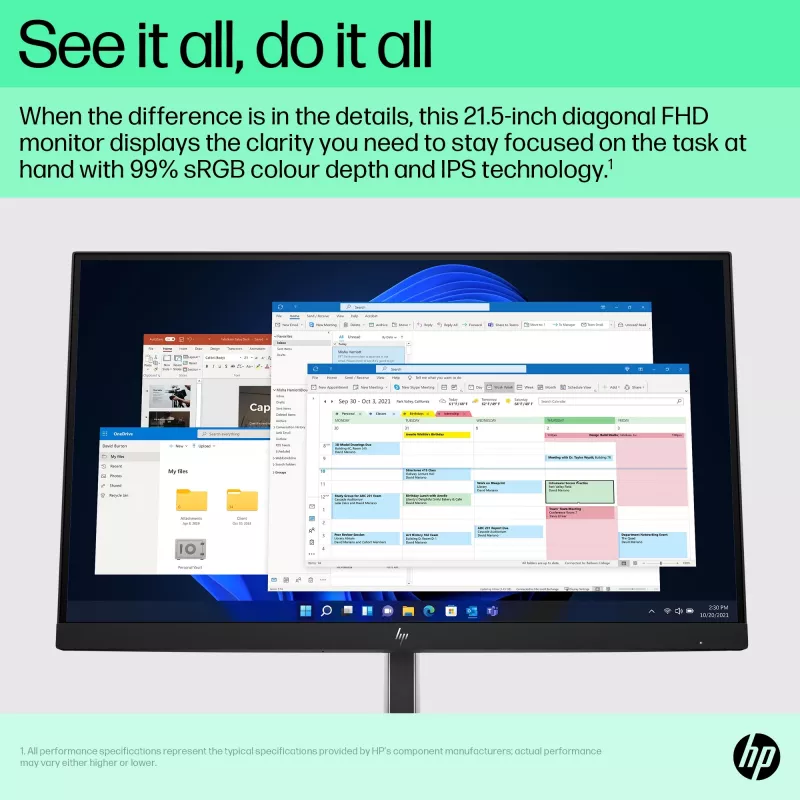 HP E-Series E22 G5 FHD Monitorius, 54,6 cm (21,5 colio), 1920 x 1080 pikselių, Full HD, LCD, 5 ms, juoda, sidabrinė