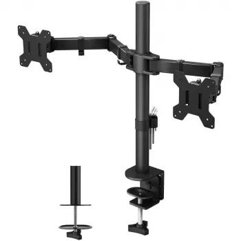 Monitor mount TECHLY ICA-LCD-382-D for 2 displays, desk clamp, up to 27 inch, 20 kg, VESA 75x75–100x100, Juoda