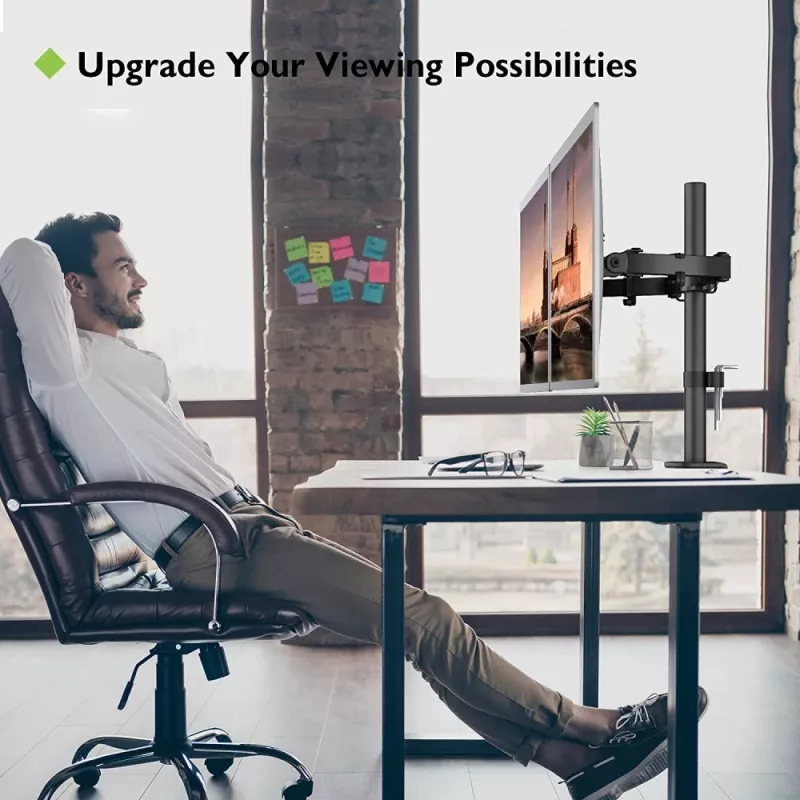 Monitor mount TECHLY ICA-LCD-382-D for 2 displays, desk clamp, up to 27 inch, 20 kg, VESA 75x75–100x100, Juoda