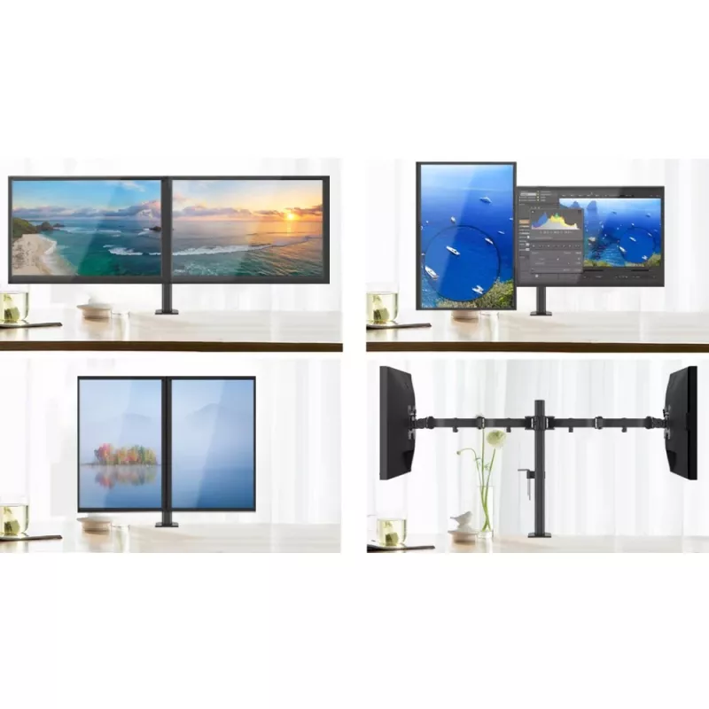 Monitor mount TECHLY ICA-LCD-382-D for 2 displays, desk clamp, up to 27 inch, 20 kg, VESA 75x75–100x100, Juoda
