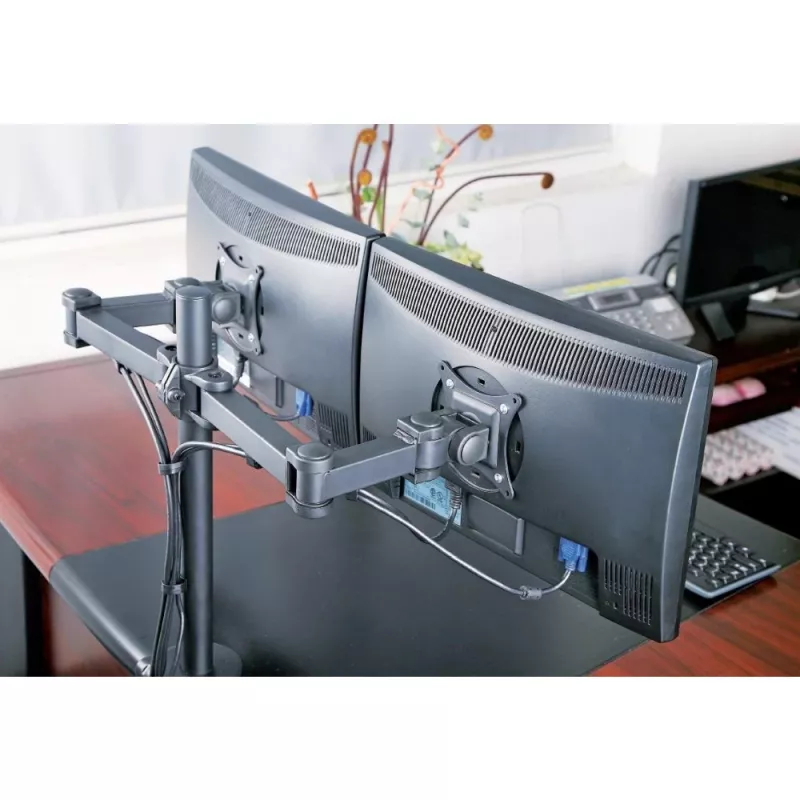 Monitor mount TECHLY ICA-LCD-382-D for 2 displays, desk clamp, up to 27 inch, 20 kg, VESA 75x75–100x100, Juoda