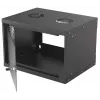 Prie sienos tvirtinamas tinklo stovas INTELLINET 714143 — 6U 19 colių, 540×400×353 mm, cinkuotas plienas, stiklinis priekis, IP20, maks. 50 kg