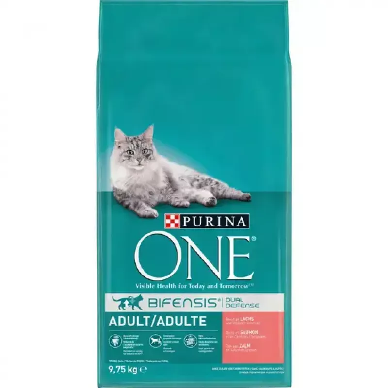 Sausas kačių maistas Purina Nestlé PURINA One 12430964, suaugusioms katėms, su lašiša, 9,75 kg, baltymai 34%, riebalai 14%