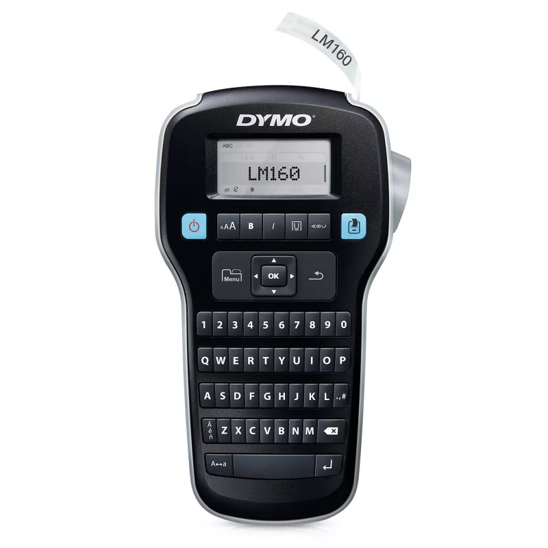 DYMO LabelManager 160 etikečių spausdintuvas | Nešiojamas etikečių spausdintuvas su QWERTY klaviatūra | Komplekte juoda ir balta D1 etikečių juosta (12 mm) | Namams ir biurui