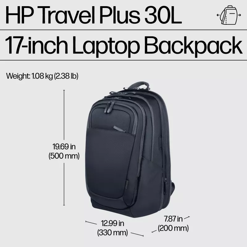 HP Travel Plus 30L 17 colių nešiojamojo kompiuterio kuprinė, Kuprinė, 43,9 cm (17,3 colio), 1,08 kg