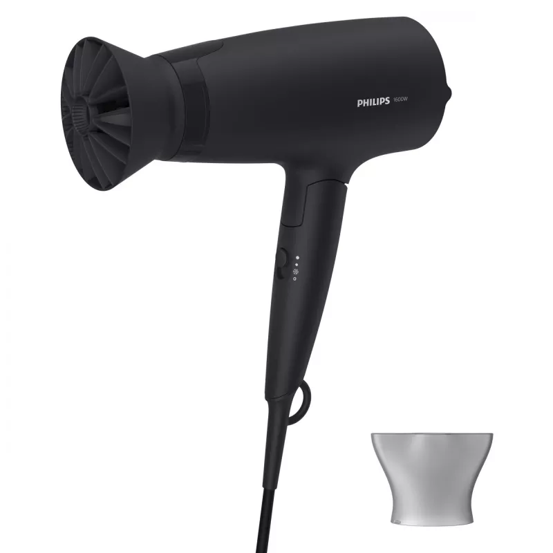 Plaukų džiovintuvas Philips 3000 serija BHD308/10 — 1600 W, 3 šilumos ir 3 greičio nustatymai, sulankstoma rankena, pakabinimo žiedas