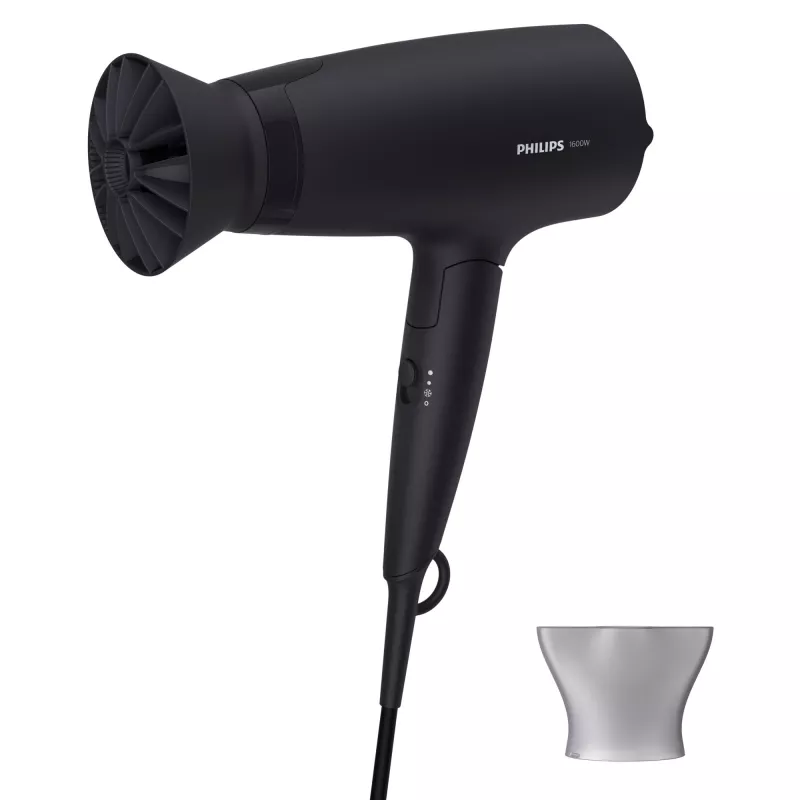 Plaukų džiovintuvas Philips 3000 serija BHD308/10 — 1600 W, 3 šilumos ir 3 greičio nustatymai, sulankstoma rankena, pakabinimo žiedas