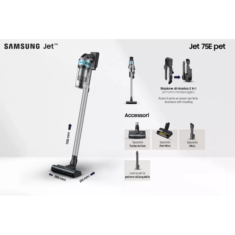 Samsung VS20B75AGR1 2-in-1 stick vacuum baterija Dry Bagless 550 W Juoda, Mint colour