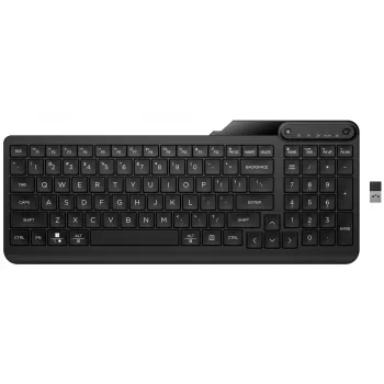 Belaidė klaviatūra HP 475 Dual-Mode — viso dydžio QWERTY, RF + Bluetooth 5.3, skaitmenų klaviatūra, juoda, 376×153×19 mm