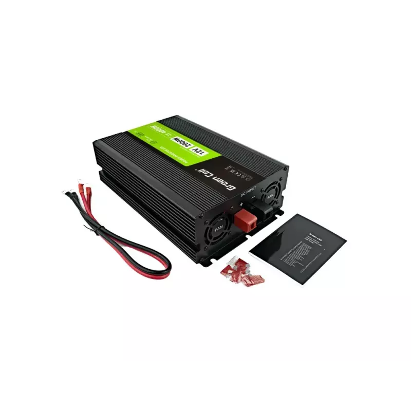 Automobilinis keitiklis Green Cell INVGC12P2000LCD 2000W 12V į 230V gryna sinusinė banga, LCD, 1×USB, 2×aux