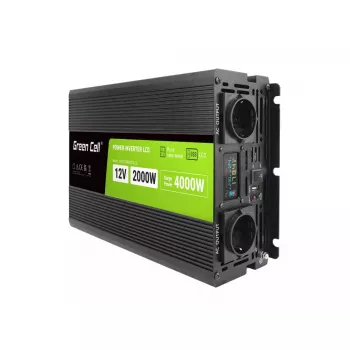 Automobilinis keitiklis Green Cell INVGC12P2000LCD 2000W 12V į 230V gryna sinusinė banga, LCD, 1×USB, 2×aux