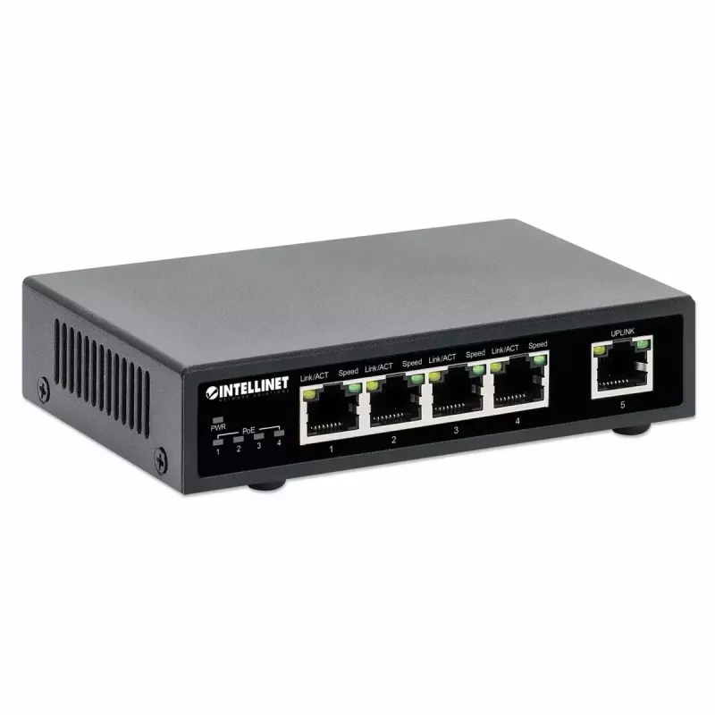 Intellinet 5 prievadų Gigabit Ethernet PoE+ komutatorius 62W 4 PSE prievadai