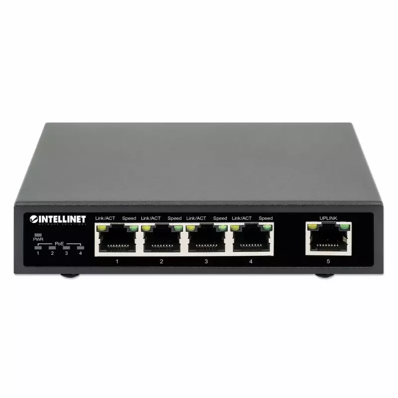 Intellinet 5 prievadų Gigabit Ethernet PoE+ komutatorius 62W 4 PSE prievadai