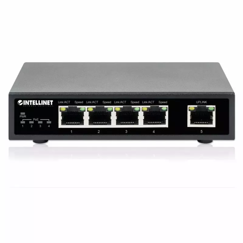 Intellinet 5 prievadų Gigabit Ethernet PoE+ komutatorius 62W 4 PSE prievadai