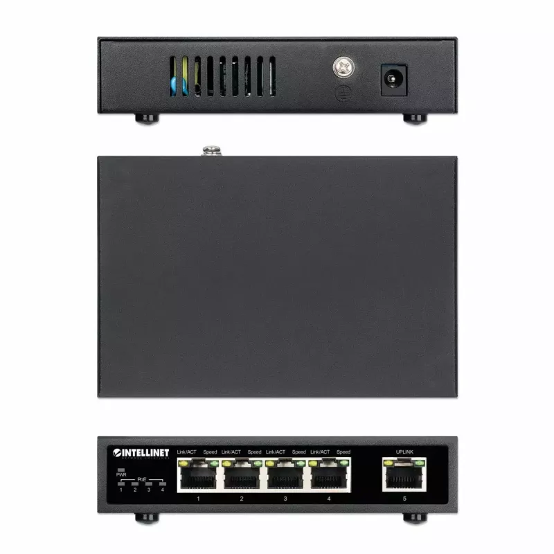 Intellinet 5 prievadų Gigabit Ethernet PoE+ komutatorius 62W 4 PSE prievadai