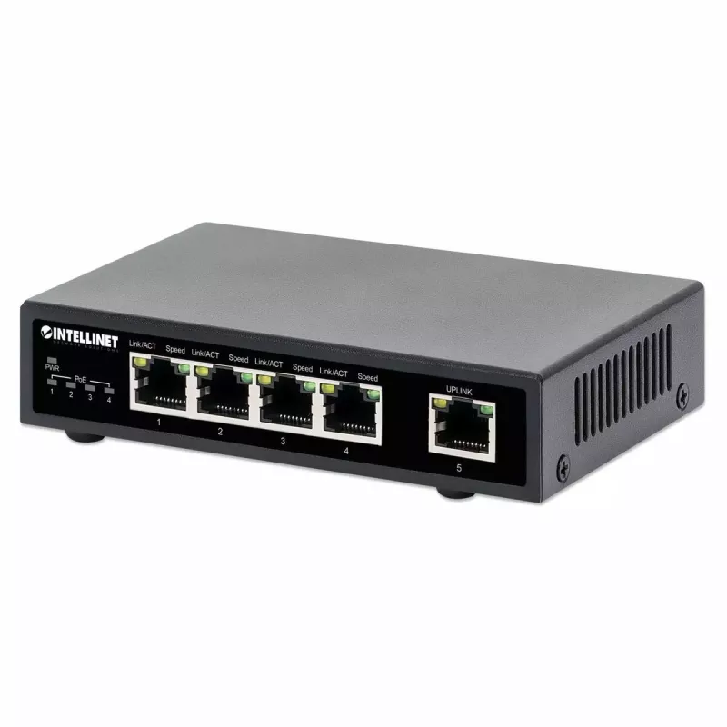 Intellinet 5 prievadų Gigabit Ethernet PoE+ komutatorius 62W 4 PSE prievadai