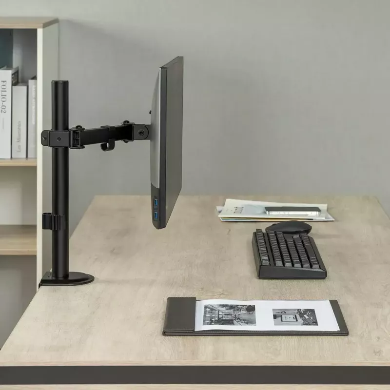 Stalinis LCD monitoriaus laikiklis MACLEAN MC-572N, reguliuojamas aukštis, pakreipimas, VESA 75x75–100x100, palaiko 17–32 colių, maks. apkrova 30 kg, juodas