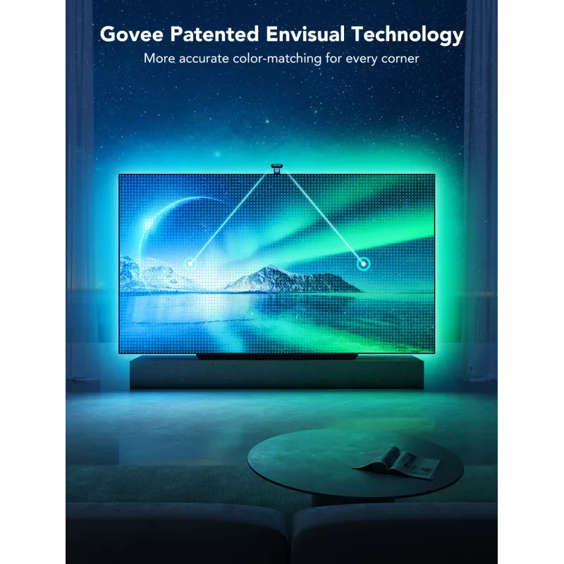 LED šviesos juosta Govee Envisual TV Backlight T2 su dviem kameromis, skirta 75–85 colių televizoriams
