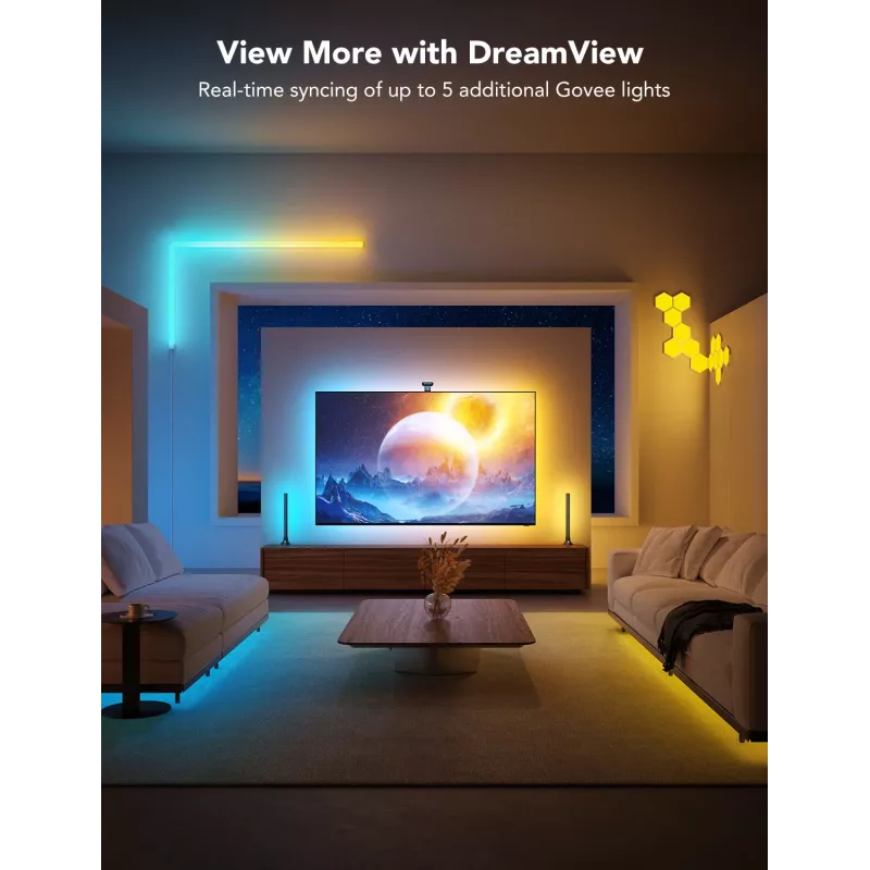LED šviesos juosta Govee Envisual TV Backlight T2 su dviem kameromis, skirta 75–85 colių televizoriams