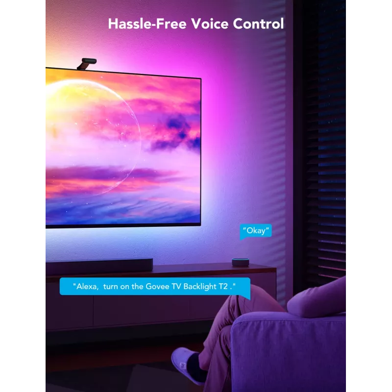 LED šviesos juosta Govee Envisual TV Backlight T2 su dviem kameromis, skirta 75–85 colių televizoriams