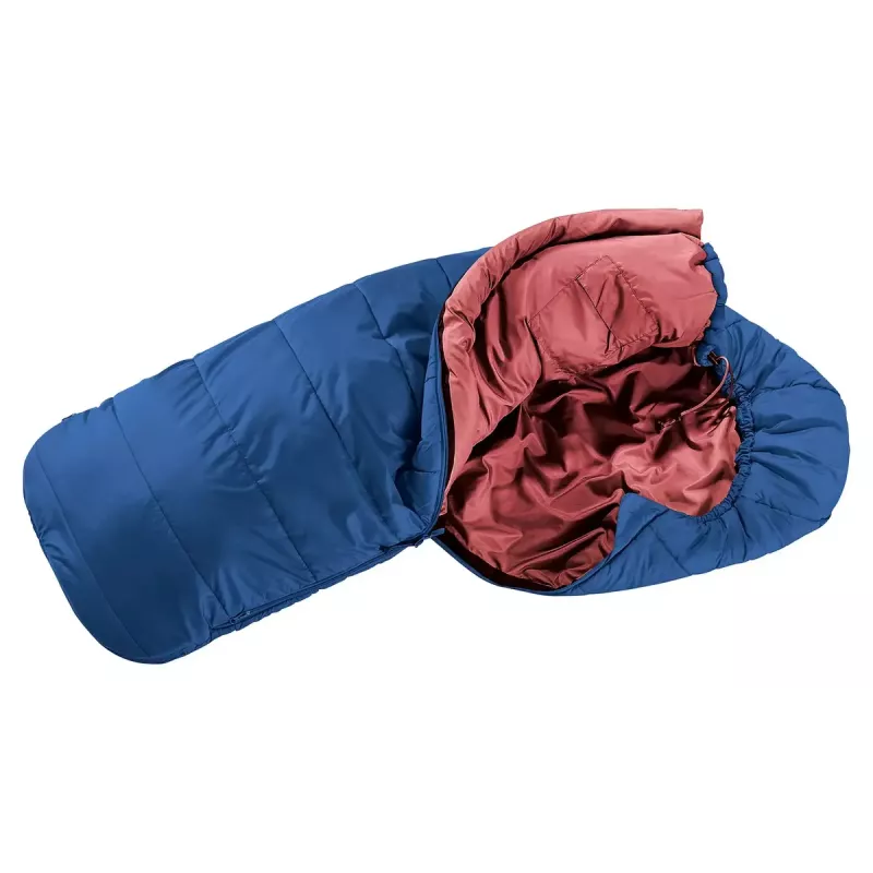 Muminis miegmaišis vaikams DEUTER Starlight 130–170 cm ūgiui, tuščiavidurio pluošto užpildas, vasarinis, 910 g, su gobtuvu, nightblue/redwood