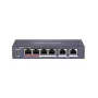 Nevaldomas komutatorius Hikvision DS-3E0106P-E/M — 6x 10/100 Fast Ethernet, 4x PoE prievadai (30 W/prievadui), metalinis korpusas, 48 V DC įvestis
