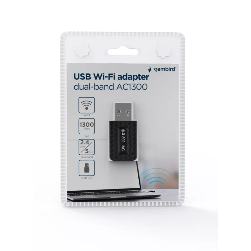 WLAN USB adapteris GEMBIRD AC1300 dual-band Wi‑Fi 5 (RTL8812BU) 867 Mbit/s USB 3.0 vidinė antena juodas