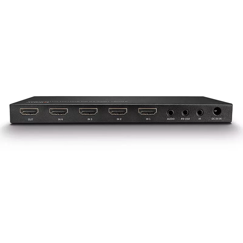 Lindy 4 prievadų HDMI 18G jungiklis su garsu, HDMI, metalinis, juodas, 18 Gbit/s, 3840 × 2160 taškų, 5.1 kanalai