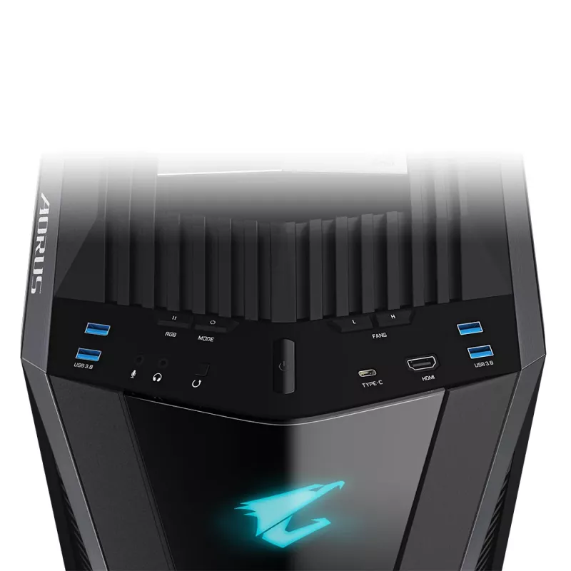 GIGABYTE AORUS C700 GLASS PC korpusas - Full Tower, palaiko iki E-ATX ir 420 mm radiatorius, iš anksto sumontuoti 5x 120 mm ventiliatoriai, USB 3.1 Type-C, RGB Fusion