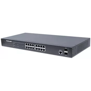 Intellinet 16 prievadų gigabitinio eterneto PoE+ žiniatinklio valdomas jungiklis su 2 SFP prievadais, atitinka IEEE 802.3at/af Power over Ethernet (PoE+/PoE), 374 W, Endspan, 19 colių stovo montavimui