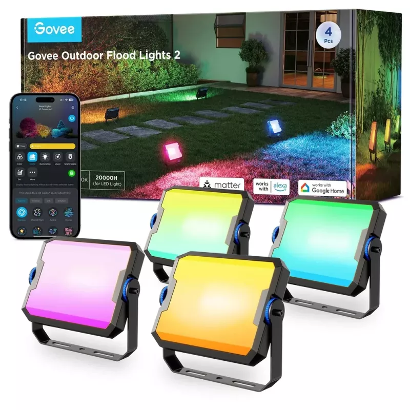 Išmanusis sodo apšvietimas Govee H8057 Wi‑Fi/Bluetooth, juoda, 148×68,9×72,4 mm, 11 kWh/1000 h