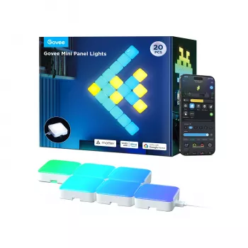 Išmanusis sieninis šviestuvas Govee Mini Panel Lights Wi‑Fi/Bluetooth 72 W, baltas, rinkinys iš 10 vnt., 80×80×28 mm