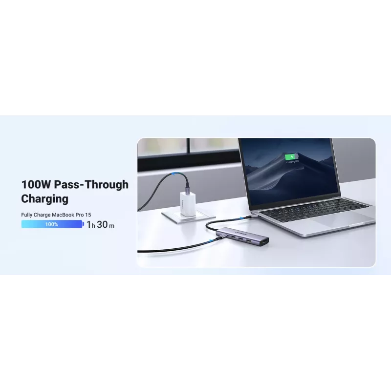 UGREEN nešiojamojo kompiuterio dokas 15596 USB 3.2 Gen 1 Type-A + Type-C, 3× USB-A, 1× USB-C PD 100W, 1× HDMI 2.0, aliuminis